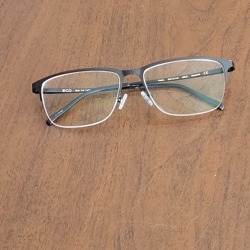 Eco Eyewear Thistle Eyeglasses Frames Black Half rim MBLK Rectangle 56x16x143